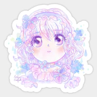 Hydrangea Girl - Cute Kawaii Anime Original Character Watercolor Art Sticker